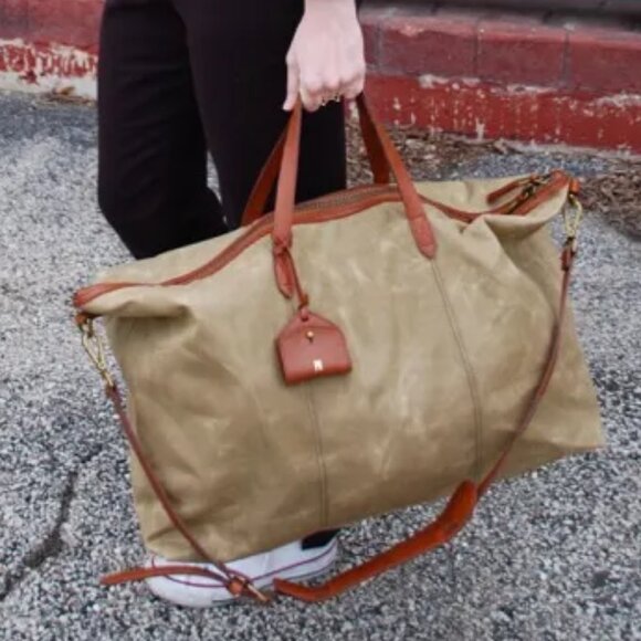 Madewell Transporter Khaki Green Canvas Brown leather Accent Duffle Weekender - Picture 9 of 9